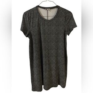 Mary Square Black Short Sleeve A-Line Polka Dot Shirt Resort Comfy Dress Large